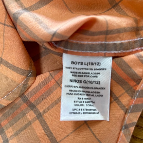 Wrangler orange ombré style plaid button up shirt. Boys size Large-10/12. - Picture 3 of 4